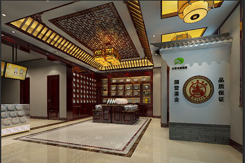 延川古朴典雅的中式茶叶店大堂设计效果图